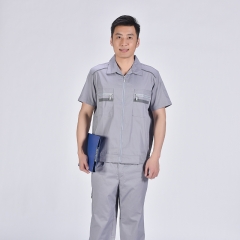 夏季短袖防酸堿防靜電工作服套裝車間廠服工人外套勞保服定制短袖